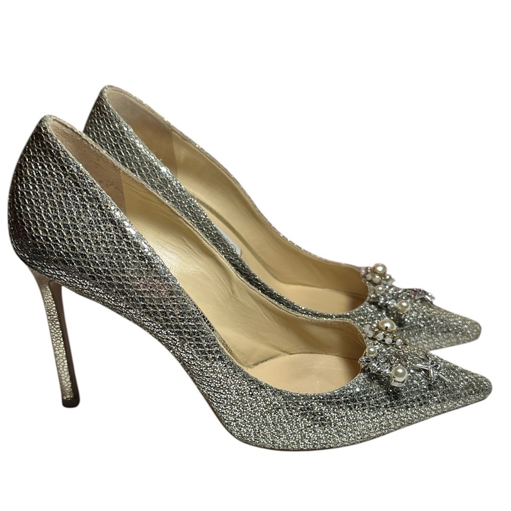 Jimmy Choo London Jasmine metallic champagne shoes heels pumps shoes